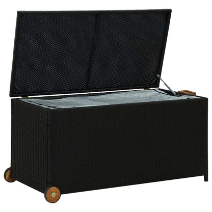 Opbergbak Buiten – Tuinbox – Opslagbak Met Wieltjes – Opbergkist – Tuinkist – Groot 120x65x61 cm – Zwart Rattan Design – Stevig Met Wieltjes