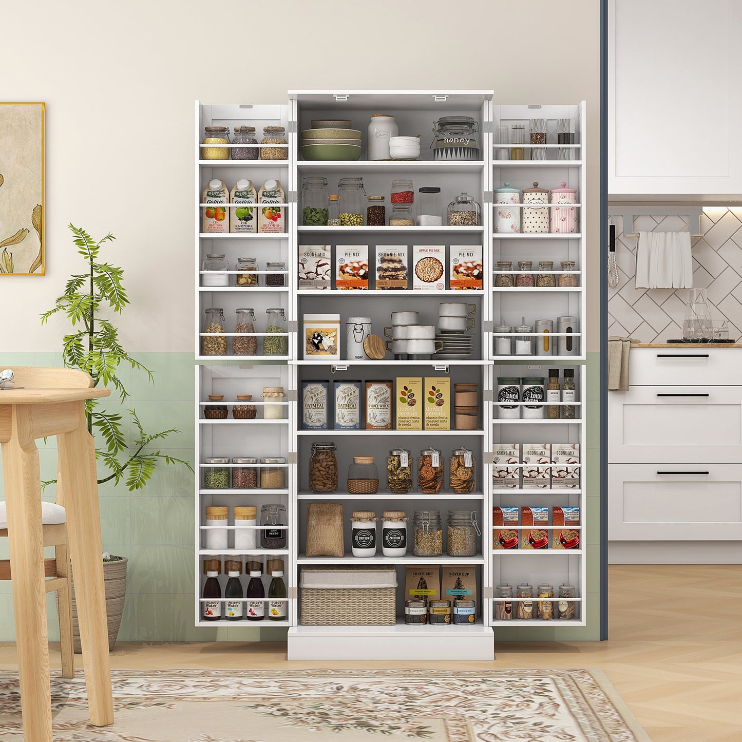 Keukenkast – Buffetkast – Voorraadkast – Opbergkast – Kast – Wit – Verstelbare Planken – Anti-kantel Veiligheidssystemen