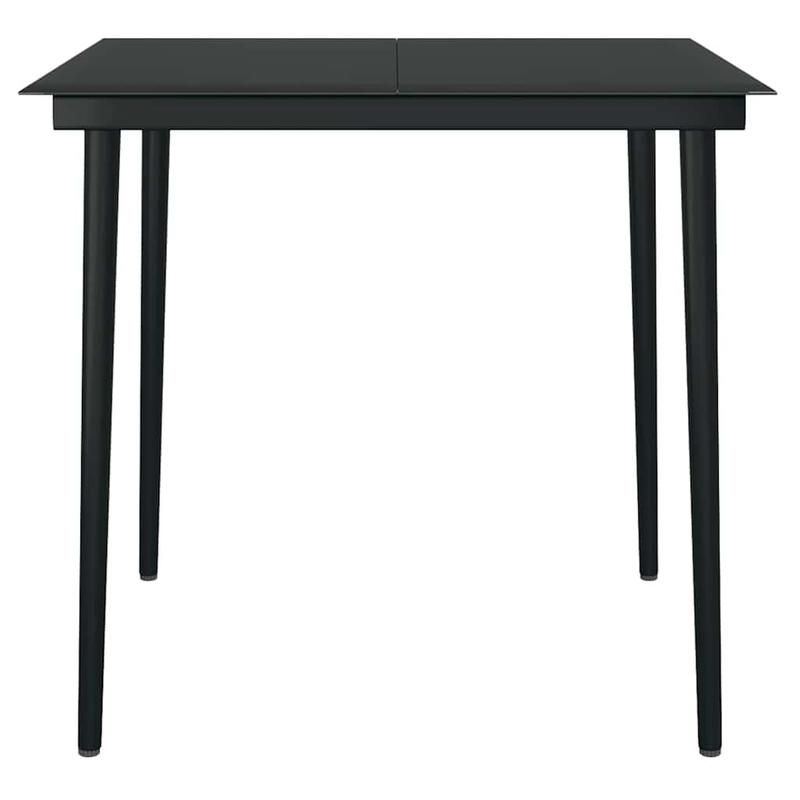 5-delige tuinset – tuintafel set – tuinmeubilair – tuinmeubels – buitentafel – zwart poly rattan – gehard glazen blad – duurzaam metalen frame