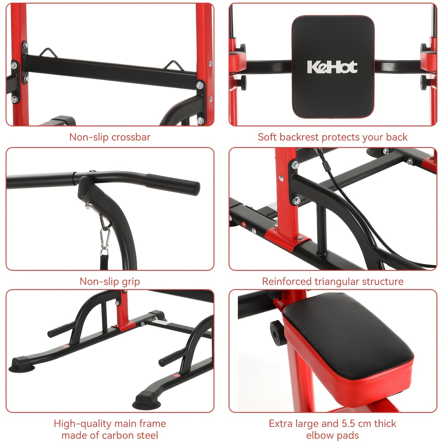 Kehot Adjustable Pull Up Bar Station with 10-Level Height (140-190cm) & Resistance Bands - Heavy-Duty Pull Up & Chin Up Stand Suitable for Home Gym, Fitness Equipment with -Slip Base & Foam Grips, Compact Training System for