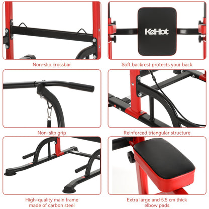 Kehot Adjustable Pull Up Bar Station with 10-Level Height (140-190cm) & Resistance Bands - Heavy-Duty Pull Up & Chin Up Stand Suitable for Home Gym, Fitness Equipment with -Slip Base & Foam Grips, Compact Training System for
