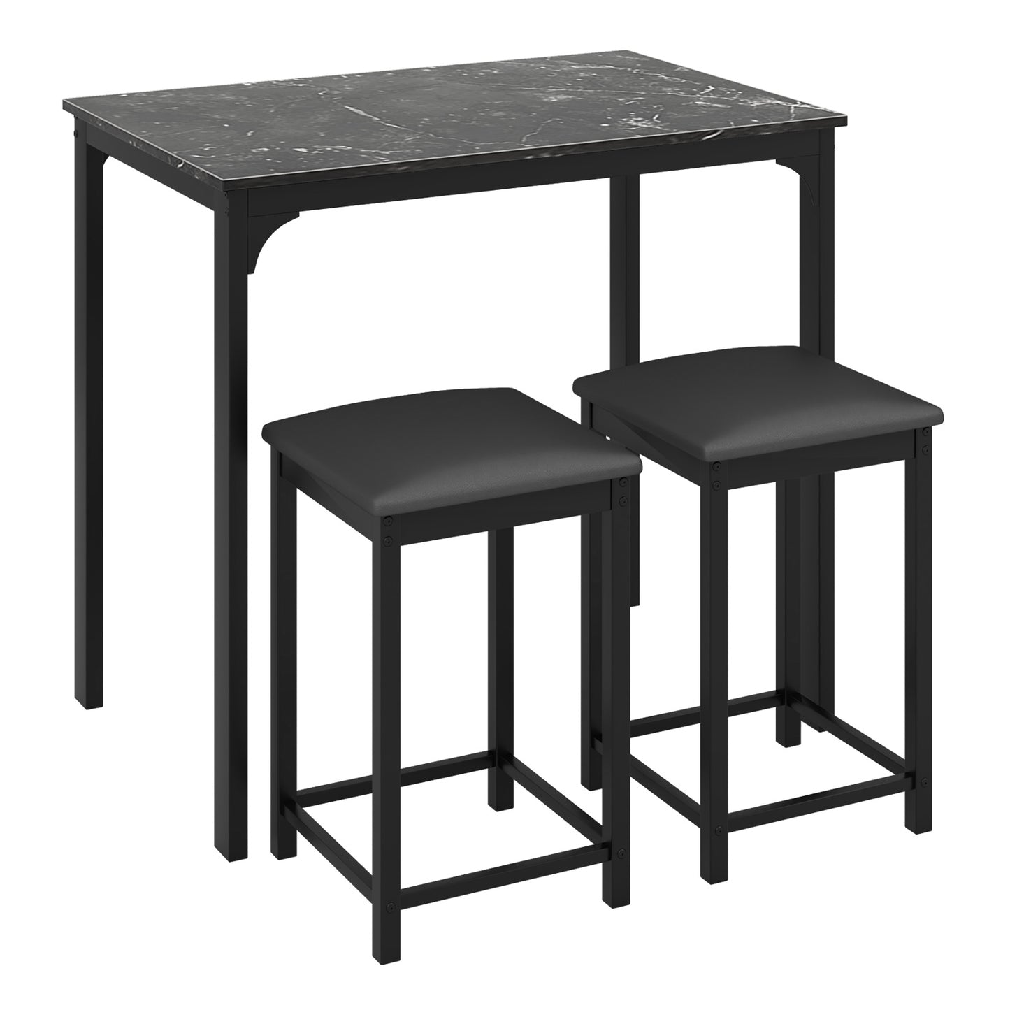 Bartafel set – Barset – Hogere eettafel – Keukentafel met krukken – Barstoelen met kussens – Stabiel metalen frame – Comfortabele voetensteunen – Zwart