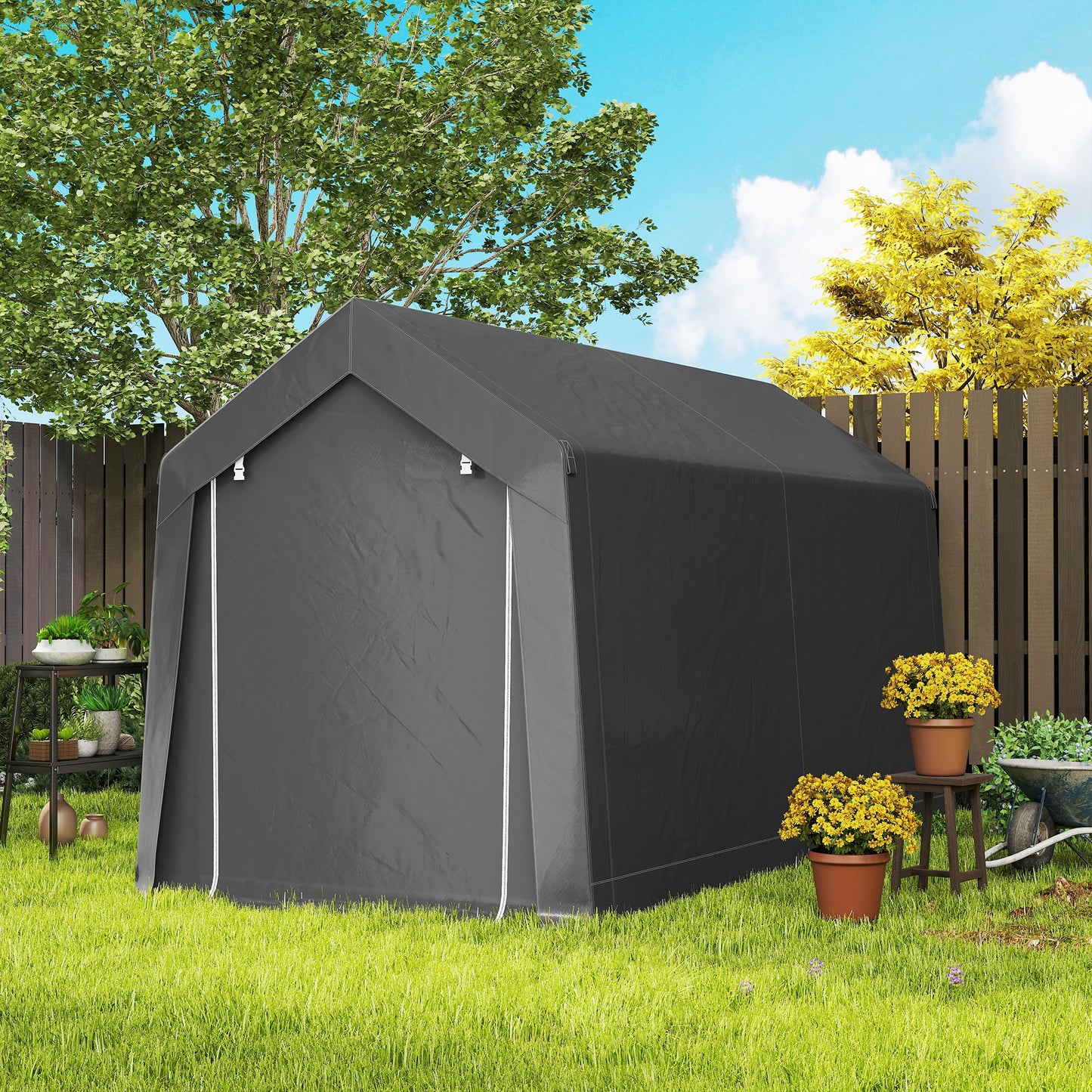 Weerbestendige Tuinkas – Kweektent – Plantenkas – Groeitent – Serre – Donkergrijs – Stevig Staalframe – UV- En Waterbestendige Hoes – Ventilatieraam – 210x360x235 cm