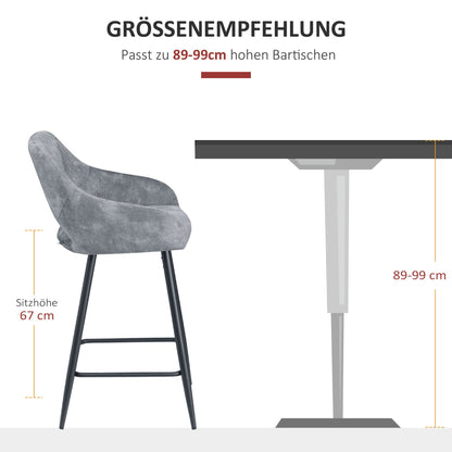 Barkrukken – Barstoelen – Bistrostoelen – Keukenstoelen – Counterstoelen – Fluweel Bekleed – Stevig Stalen Frame – Zithoogte 67 cm – Set van 2 – Grijs