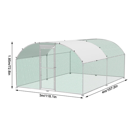 Kippenhok – Kippenren – Pluimveehok – Buitenren – Dierenverblijf – 300x400x185 cm – Gegalvaniseerd Stalen Frame – Inclusief Zonnescherm