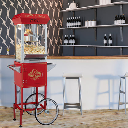 Popcornmachine – Popcornmaker – Popcornmachine met Kar – Popcorn Popper – Professionele Popcornmachine Rood – 850W Vermogen – Ketelcapaciteit 230g