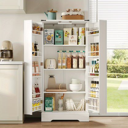Witte Keukenkast – Opbergkast – Vloerkast – Kast Met Deuren – Bergkast – Verstelbare Planken – Compact & Ruimtebesparend – Modern Landelijk Design