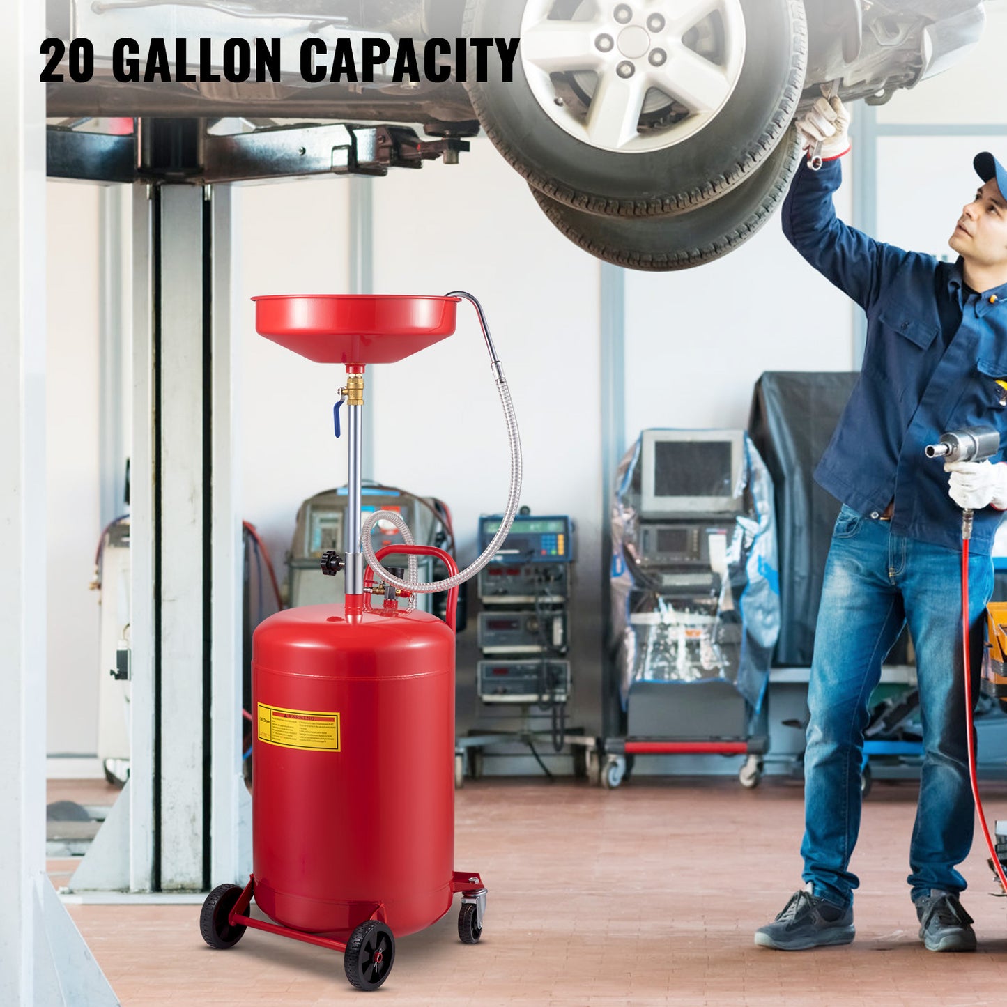 Olieopvangtank – Olieafvoertank – Olieafscheider – Olieopvangbak – Mobiele Olieopvang – 80 Liter Capaciteit – Verstelbare Hoogte Met Wielen