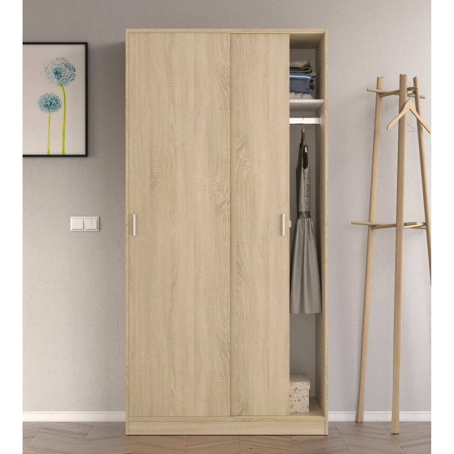Wardrobe 2 in Front of Dagnan, Bedroom Closet, Furniture with Shelf And Clothes Rail, 100X50H200 Cm, Available in 2 Colors