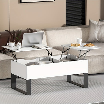 Verstelbare Salontafel – Multifunctionele Tafel – Opbergtafel – Liftbare Koffietafel – Uitklapbare Tafel – Hoogte Verstelbaar – Ruime Verborgen Opslag – Modern Wit 100x50x40 cm