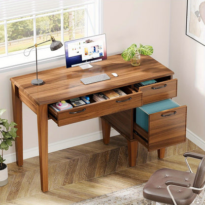 Bureau – Computertafel – Schrijftafel – Werktafel – Bureaus – 119,4 cm – MDF Engineered Wood – 3 Lades – Verstelbare Voetjes – Farmhouse Stijl – Compact en Stabiel