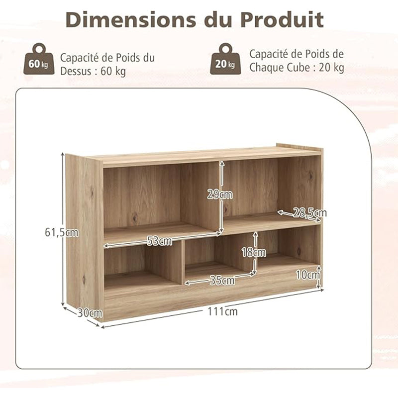 Houten Boekenkast – Open Boekenkast – Opbergkast – Boekenplank – Opbergmeubel – 5 Ruime Vakjes – Duurzaam E0 Hout Met Krasbestendige PVC Laag