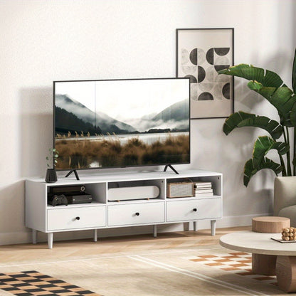 TV-Stand – Tv-Kast – TV-Meubel – Media Meubel – Woonkamerkast – Wit – Met Lades En Open Vakken – 140 cm Lang – Compacte Afmetingen 140x34x45 cm