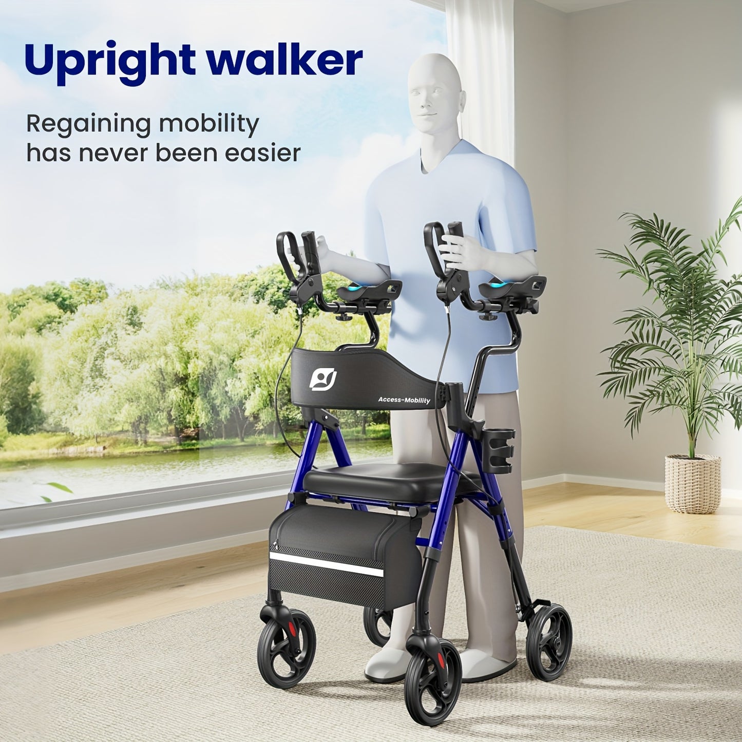 Rollator – Looprek – Mobiliteitshulpmiddel – Wandelwagen – Seniorenrollator – Lichtgewicht – Opvouwbaar – Verstelbaar Frame – Grote Wielen 20,32 cm – Comfortabele Zitting Met Rugleuning – Geschikt Voor Binnen En Buiten