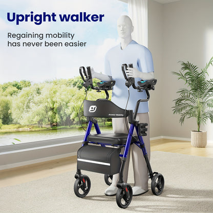 Rollator – Looprek – Mobiliteitshulpmiddel – Wandelwagen – Seniorenrollator – Lichtgewicht – Opvouwbaar – Verstelbaar Frame – Grote Wielen 20,32 cm – Comfortabele Zitting Met Rugleuning – Geschikt Voor Binnen En Buiten