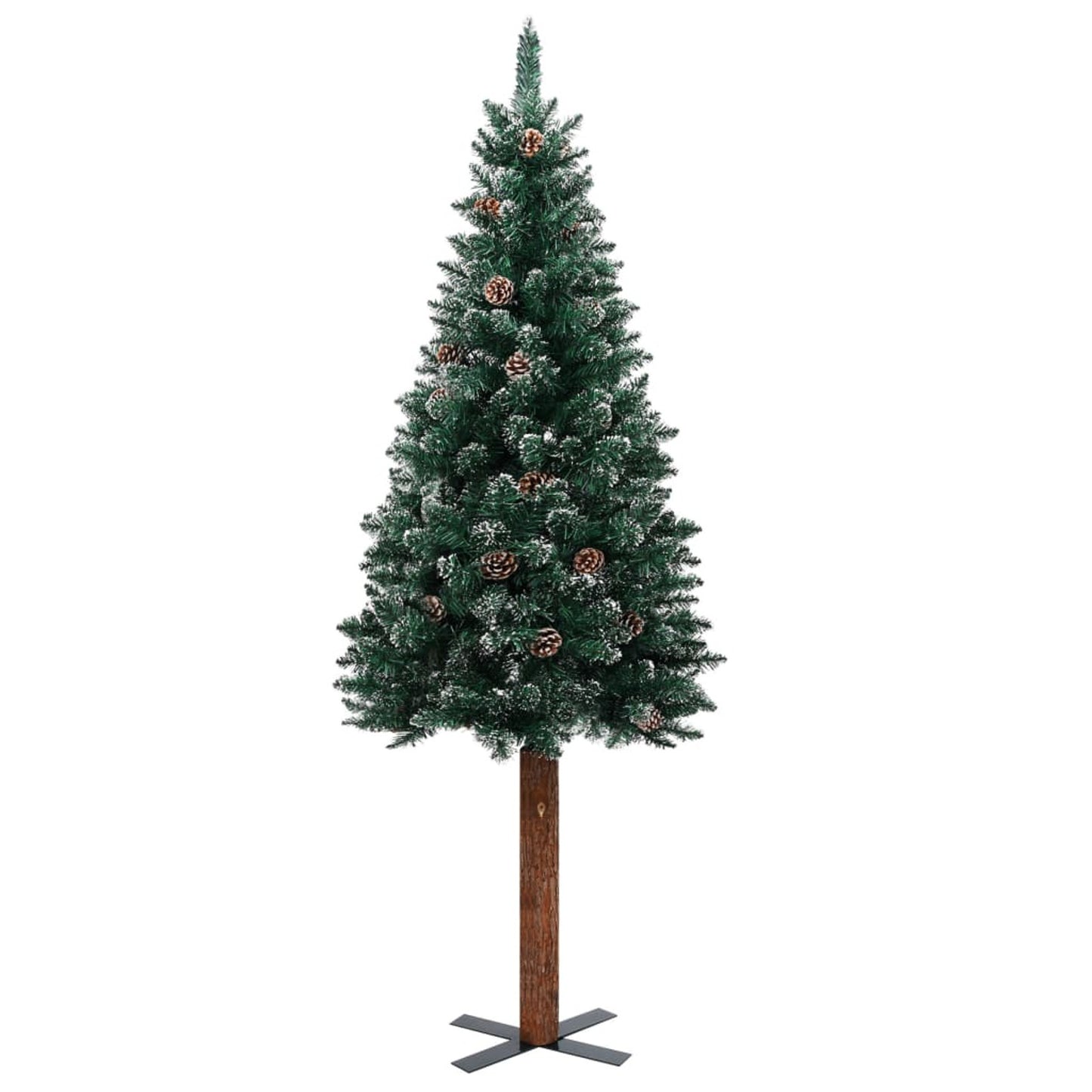 Kerstboom – Kunstkerstboom – Decoratieve Kerstboom – Kunstboom – Feestboom – Slank Ontwerp – 210 cm Hoog – Houten Standaard – Zonder Elektriciteit – Sneeuwaccenten