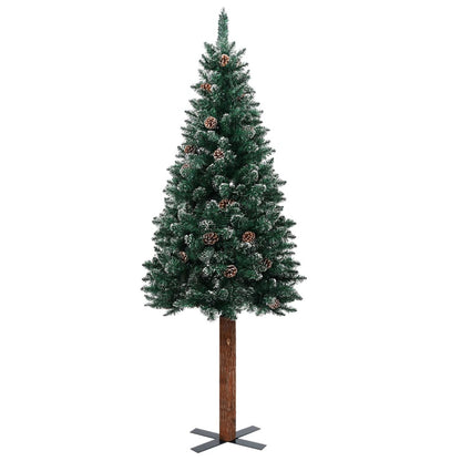 Kerstboom – Kunstkerstboom – Decoratieve Kerstboom – Kunstboom – Feestboom – Slank Ontwerp – 210 cm Hoog – Houten Standaard – Zonder Elektriciteit – Sneeuwaccenten