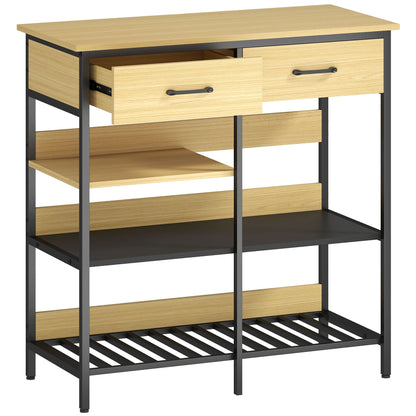 Dressoir – Sideboard – Kast – Buffet – Opbergkast – Naturel Hout – 2 Lades en 3 Open Vakken – 90x40x91 cm Compact en Stevig