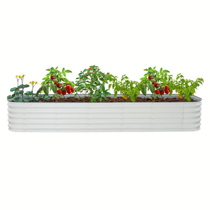 Raised Garden Beds Outdoor – Verhoogde Tuinbak – Plantenbak – Moestuinbak – Kruidenbak – Metaal – Modulair 14-in-1 – 285x60x43 cm – Wit Lichtgrijs – Roestbestendig – Eenvoudige Montage