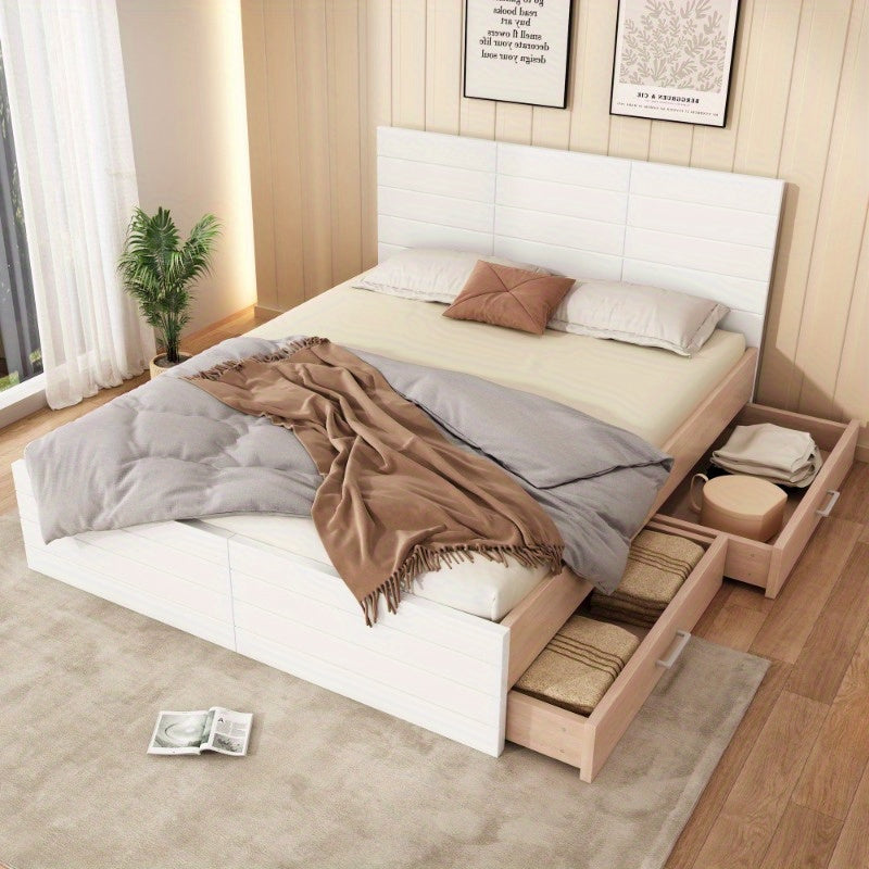 Tweepersoonsbed – Bedframe – Slaapkamermeubel – Opbergbed – Bed met Lade – Modern Design – 180x200 cm – Inclusief Lattenbodem – Eiken Wit