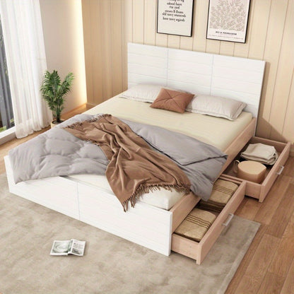 Tweepersoonsbed – Bedframe – Slaapkamermeubel – Opbergbed – Bed met Lade – Modern Design – 180x200 cm – Inclusief Lattenbodem – Eiken Wit