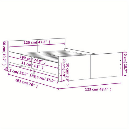 Bed Frame without Mattress Concrete Grey 120x190 cm Small Double with Slat Support Platform Bed Frame Suitable for Mattress Size 120 x 190 cm for Bedroom