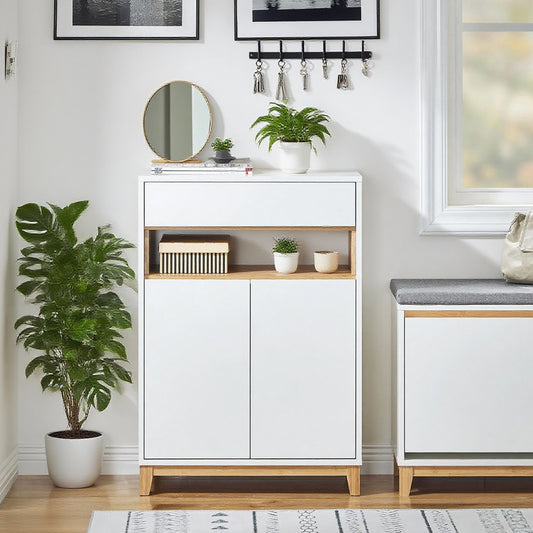 Schoenenkast – Sidetable – Consoletafel – Opbergkast – Haltafel – Multifunctioneel – Compact Design – Hoogwaardig MDF Hout – Verstelbare Legplanken – Lade en Deuren