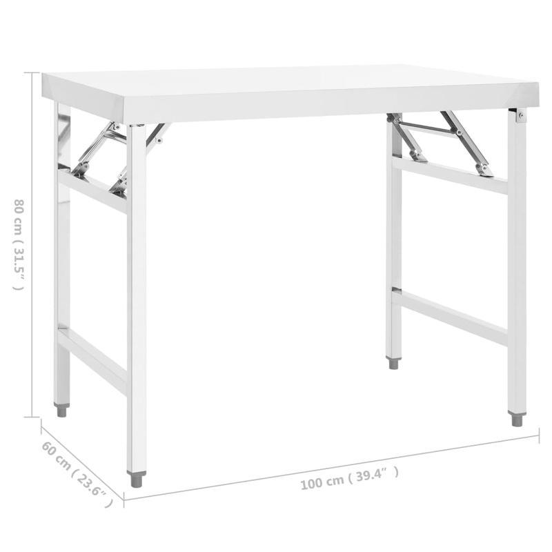 Foldable Kitchen Work Table 100X60X80 Cm Stainless Steel, Adjustable Multifunctional Stainless Steel Workshop Kitchen Table