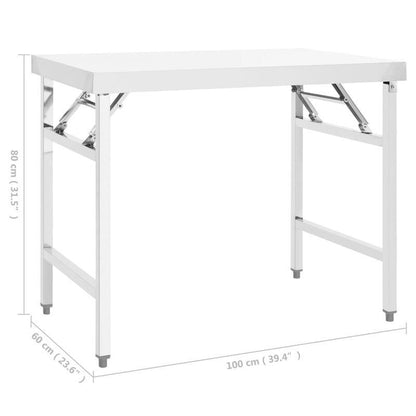 Foldable Kitchen Work Table 100X60X80 Cm Stainless Steel, Adjustable Multifunctional Stainless Steel Workshop Kitchen Table