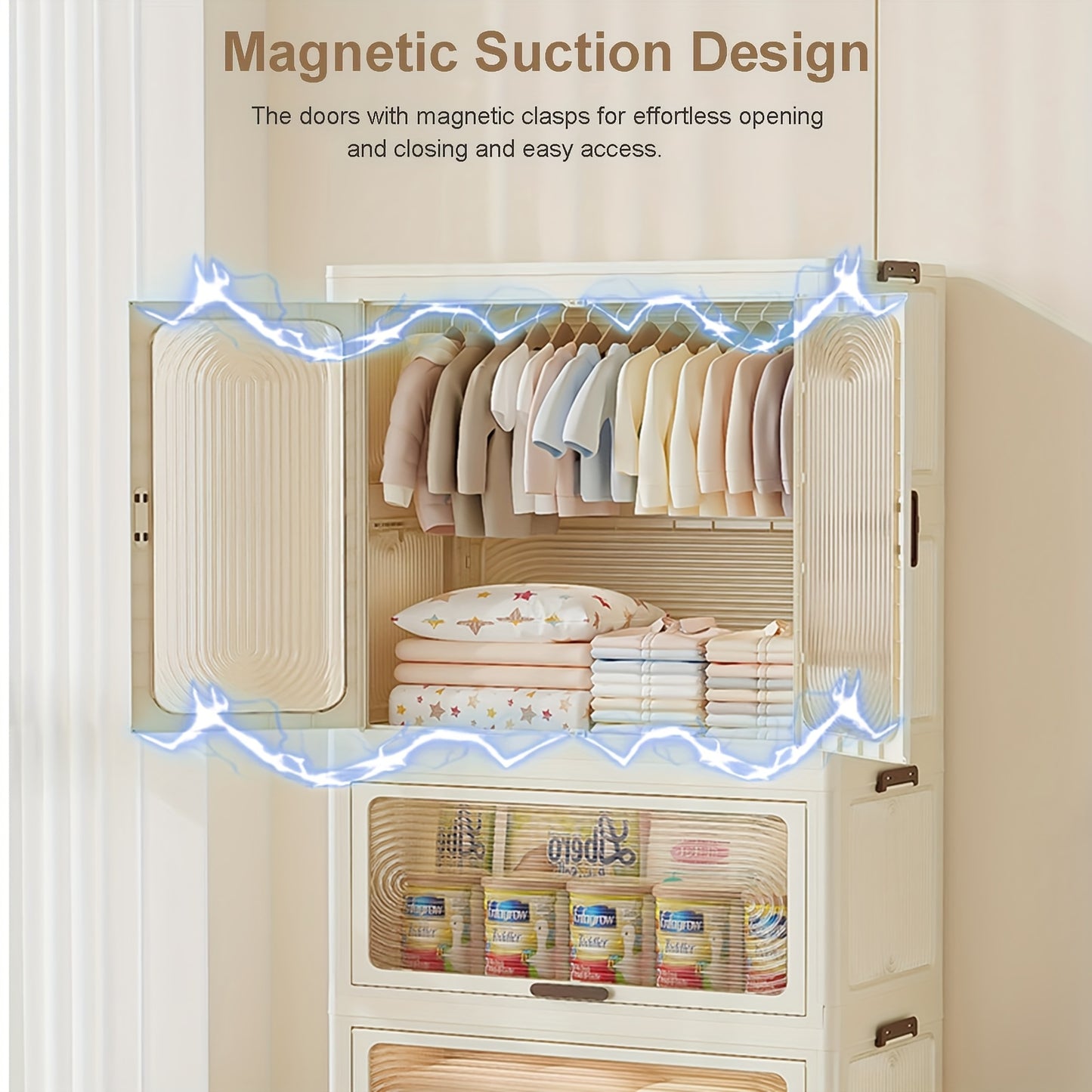 Kledingkast – Vouwbare Kast – Opvouwbare Kledingkast – Draagbare Garderobekast – Ruime Kast – 4 Laags – 10 Hangers – Mobiel Met Wieltjes – Eenvoudige Montage - Wit