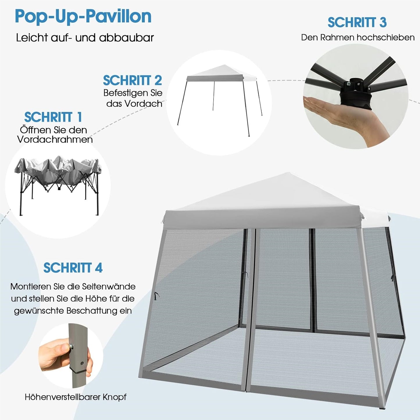 Partytent – Tuinpaviljoen – Vouwtent – Easy-up Tent – Feesttent – 3x3 Meter – Waterdicht Oxford Stof – UV Bescherming 50+