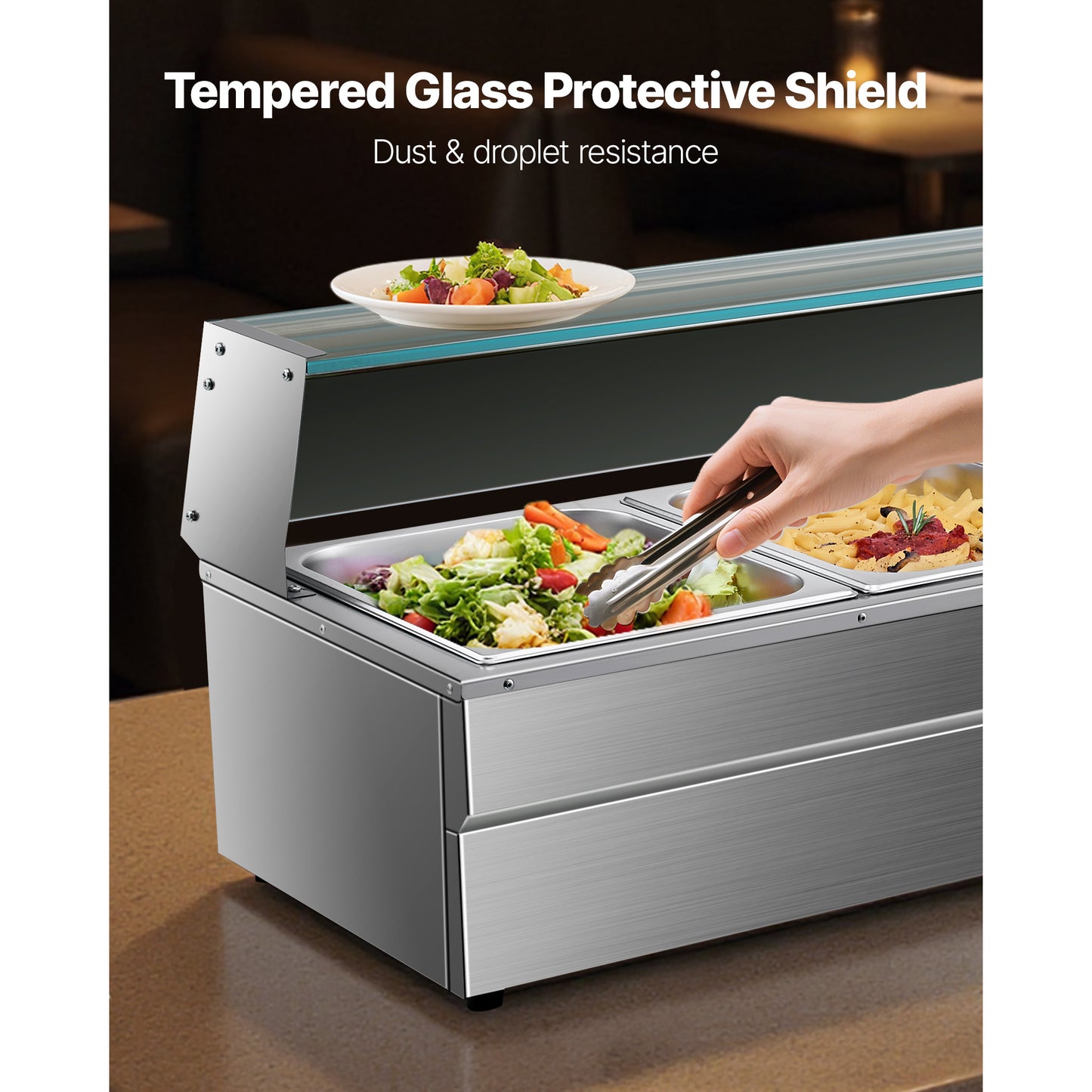 Voedselwarmer – Warmhoudplaat – Buffetwarmer – Bain-Marie – Chafing Dish – 5 Pannen 7,6L – Roestvrij Staal met Glazen Afdekking