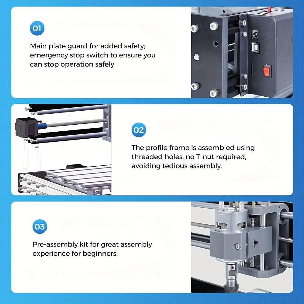 3018S CNC Milling Machine, 3018S Upgraded Model Main Control Board, 3-axis CNC Milling Machine Is Used For Engraving Plastic, Acrylic, Nylon, PCB, PVC, Carbon Fiber Boards, XYZ Axis Working Area 300x180x45mm (11.81x7.08x15.74