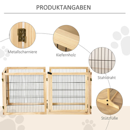 Hondenhek – Hondenbarrière – Puppyren – Traphek – Huisdierafscheiding – Inklapbaar – 432 x 36 x 70 cm – Dennehout met Stalen Steunpoten