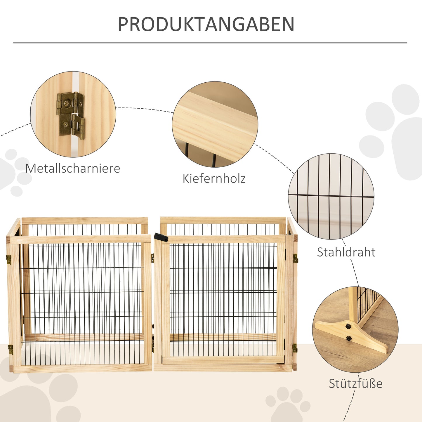 Hondenbarrière – Houten Hondenhek – Hondenpoort – Hondenafzetting – Hondenhek Vouwbaar – Flexibel Inzetbaar – 432 x 70 cm – Massief Grenenhout