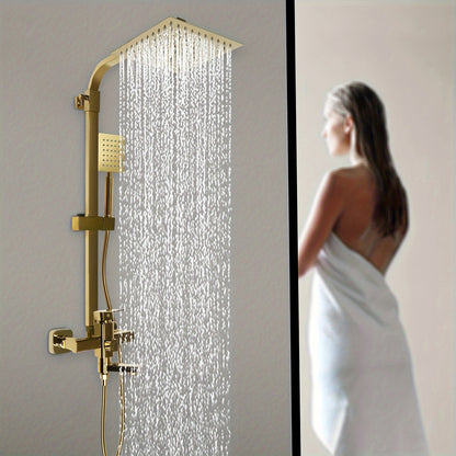 Doucheset – Douche Set – Complete Douche Set – Regendouche Set – Handdouche Set – Luxe Gouden Messing – 20x20 cm Regenval Topdouche – Verstelbare Hoogte 85-124 cm