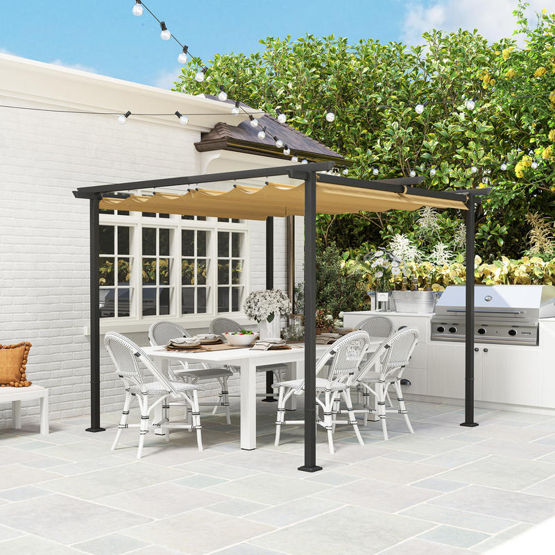 3x3m Garden Pergola with Adjustable Roof - Metal Frame, UPF30+ Sun Protection, Beige, Ideal for Veranda & Terrace, Outdoor Furniture, Patio Accessories