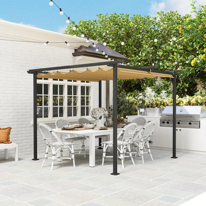3x3m Garden Pergola with Adjustable Roof - Metal Frame, UPF30+ Sun Protection, Beige, Ideal for Veranda & Terrace, Outdoor Furniture, Patio Accessories