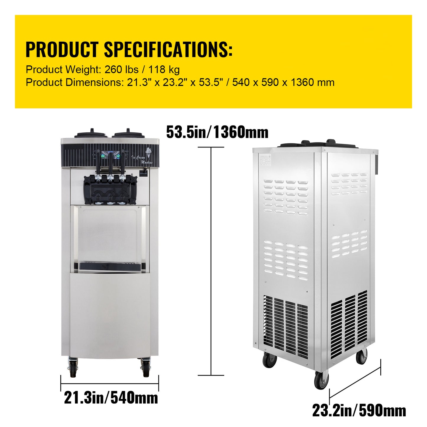 Softijs Machine – IJsautomaat – Softijsmaker – IJsapparaat – IJs Machine – 6 Liter Per Bak – 2200 Watt Compressor