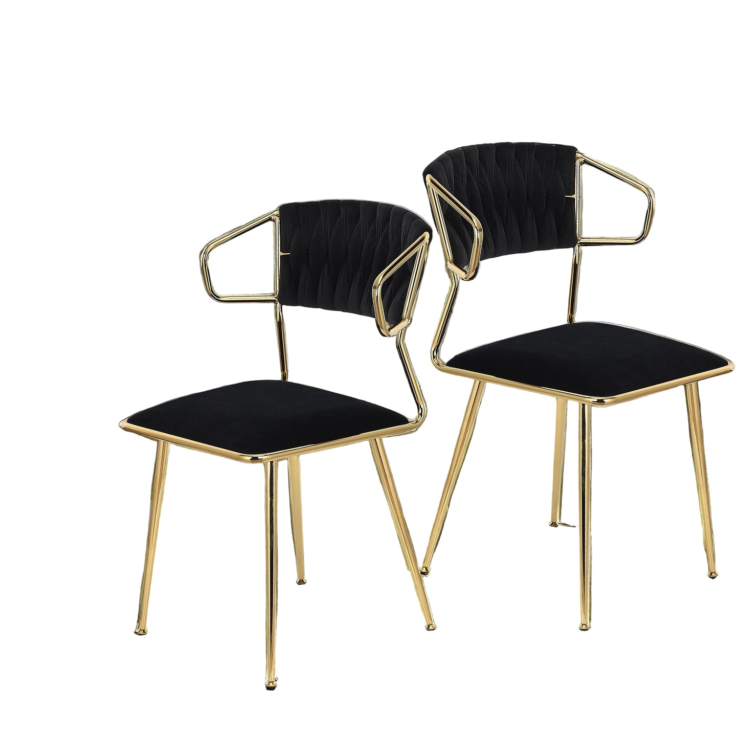 Velvet Eetkamerstoelen – Eetkamerstoelen – Stoelen – Accentstoelen – Keukenstoelen – Zwarte Velvet Bekleding – Gouden Metalen Poten – Set van 2 – Ergonomisch Comfort – Draagkracht 136 kg