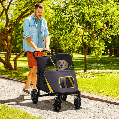 Hondenwagen – Opvouwbare Hondenbuggy – Hondenkar – Dierenwagen – Huisdierwagen – Tot 30 kg Draagvermogen – One-Click Inklapsysteem – Veiligheidsharnassen – Opbergvakken – Donkergrijs