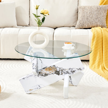 A Circular Glass Coffee Table | Sleek and Contemporary, Seamlessly Complements Diverse Interior Styles, Multifunctional, Modern Style, Assembled