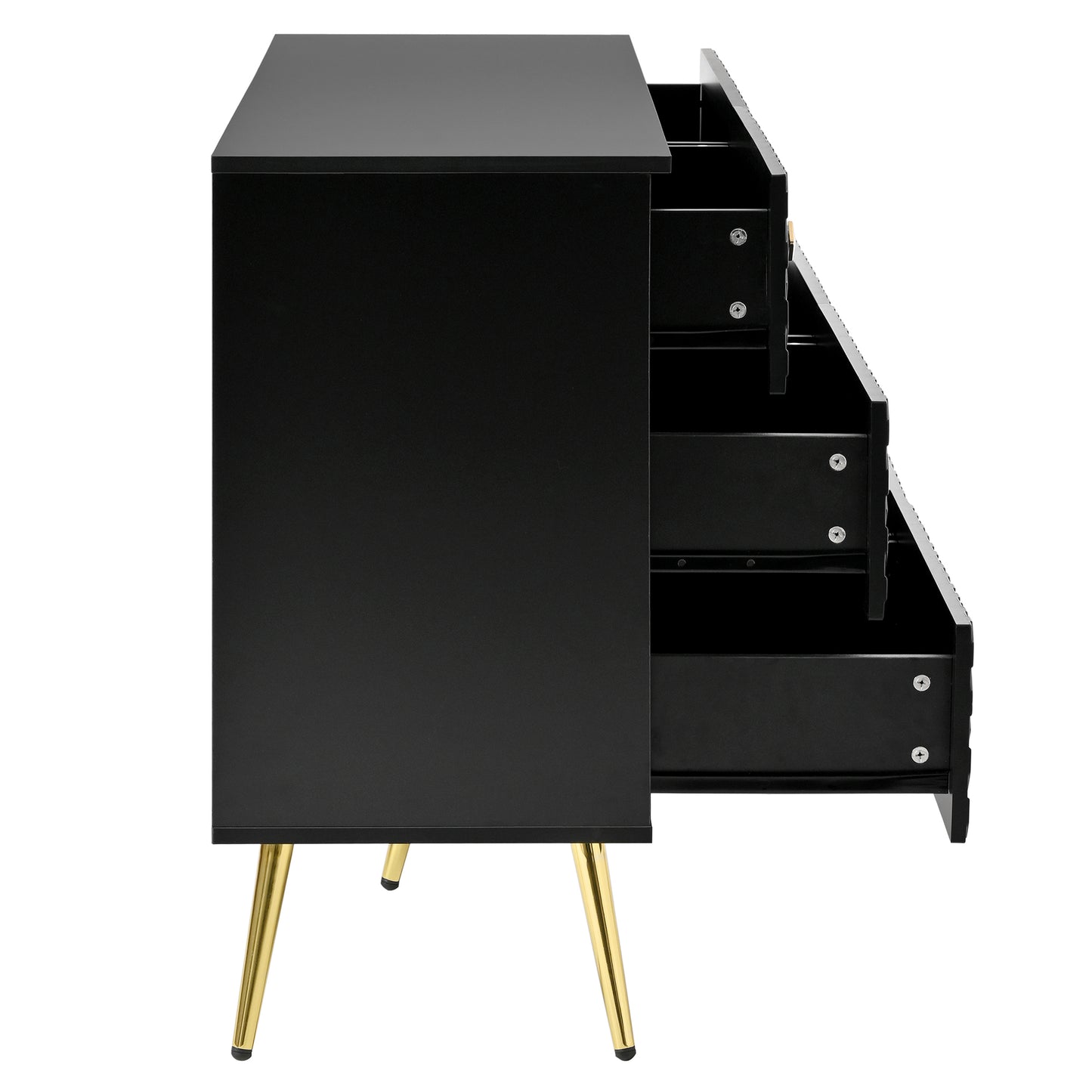 Ladekast – Kommode – Opbergkast – Dressoir – Zwarte Ladekast – 6 Ruime Lades – Gouden Metalen Poten