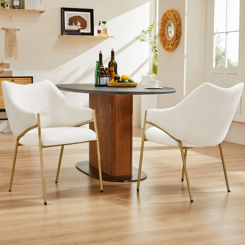 Eetkamerstoel – Lounge Stoel – Fauteuil – Armstoel – Sofa Stoel – Beige Sherpa Bekleding – Dikke Zitting 9,5 cm – Max. Draagvermogen 150 kg