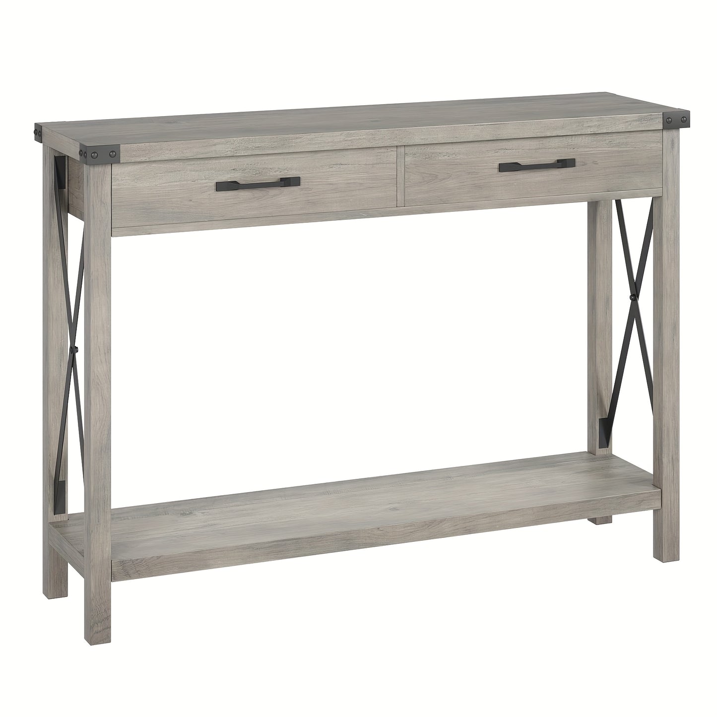 Industrial 78.74cm Console Table with Drawers & Open Shelf - Solid Narrow Sofa Table, Grey/Black-Finished Entryway Hall Table, Space-Saving 2-Tier for Living Room, Corridor, No Assembly Required (Modern Farmhouse Style)