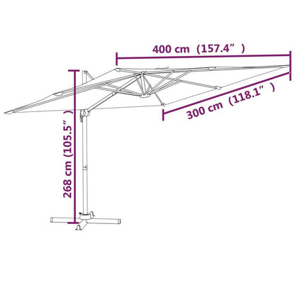 Drijvende Parasol – Zweefparasol – Terrasparasol – Tuinparasol – Hoge Schaduw – Aluminium Paal – 400 X 300 Cm