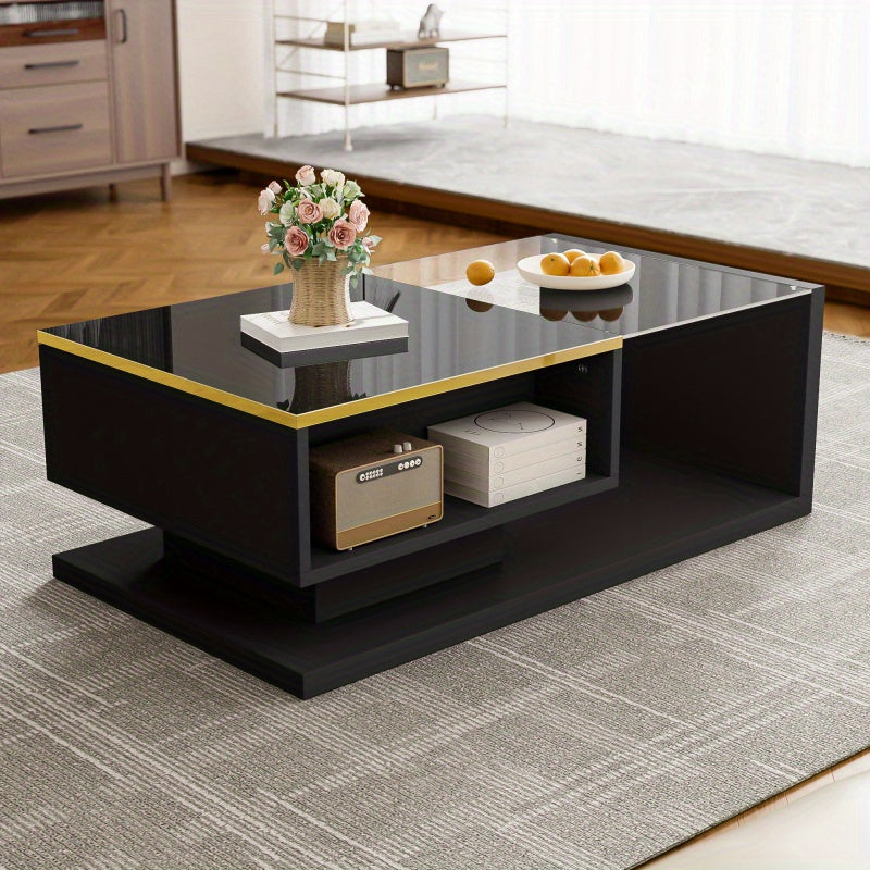 Salontafel – Koffietafel – Tafeltje – Woonkamertafel – Hoogglans Zwart – 90 cm Lengte – Metalen Onderstel