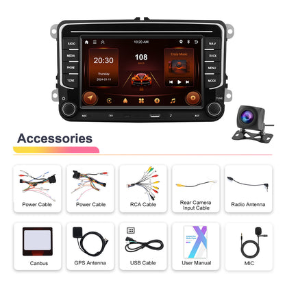 Android 13 Car Stereo – Autoradio – Multimedia Systeem – GPS Navigatie – Touchscreen Radio – Draadloze CarPlay & Android Auto – 7 Inch Scherm – 64GB ROM & 2GB RAM – Inclusief AHD Camera en Microfoon