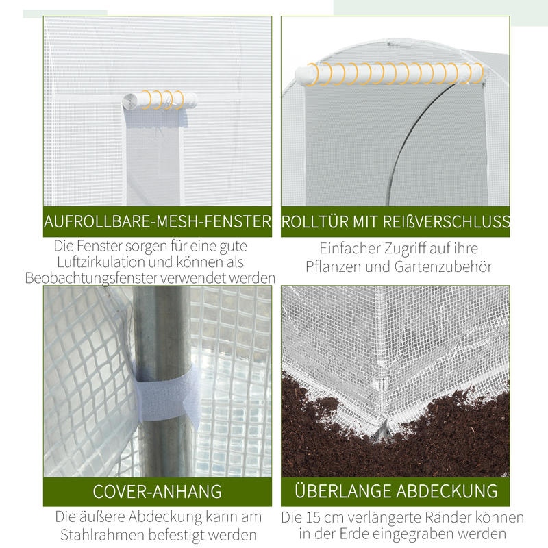 Kweekkas – Tuinkas – Mini Kas – Moestuin Kas – Groentekasje – Walk-in Kas Met Metalen Frame – 4,45x2x2 Meter – Duurzaam Polypropyleen Zeil – Lichtgewicht & Weerbestendig