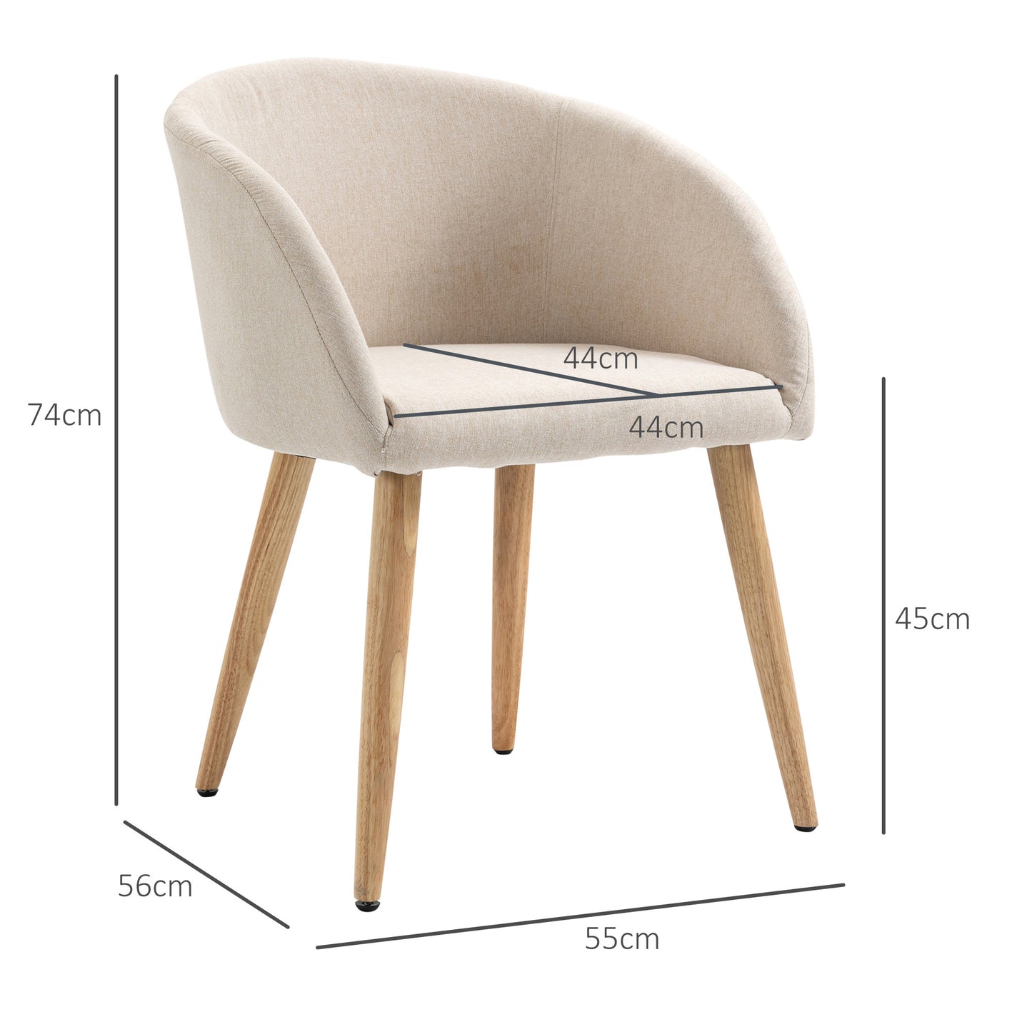 Eetkamerstoel – Kuipstoel – Stoel – Designstoel – Meubel – Set van 2 Beige Scandinavische Eetkamerstoelen – Ergonomisch Comfort – Rubberhouten Taps Toelopende Poten